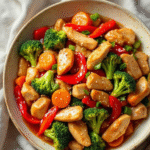 Mary Berry honey chicken vegetable stir fry in wok