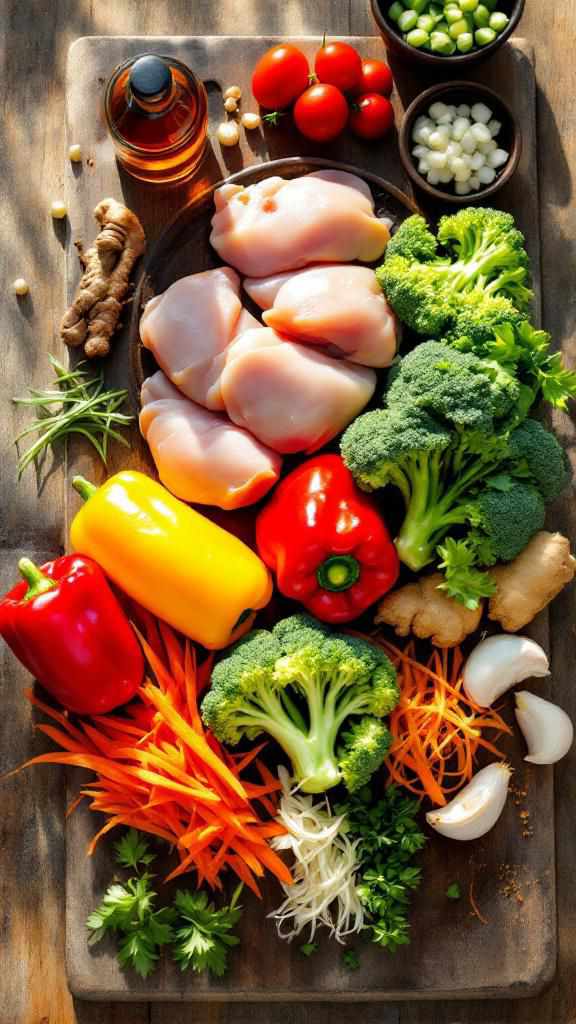 Fresh ingredients for Mary Berry's honey chicken stir fry