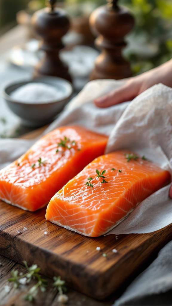 Preparing fresh salmon fillets