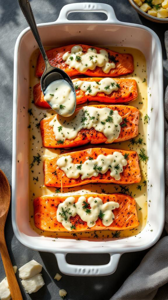 Salmon topped with cream cheese