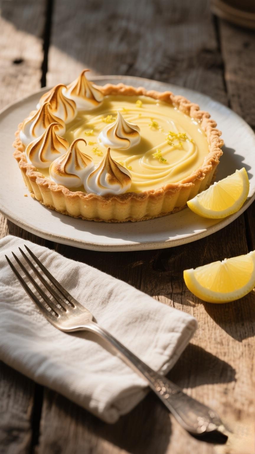 Mary Berry’s Lemon Meringue Pie with golden peaks and fresh lemons