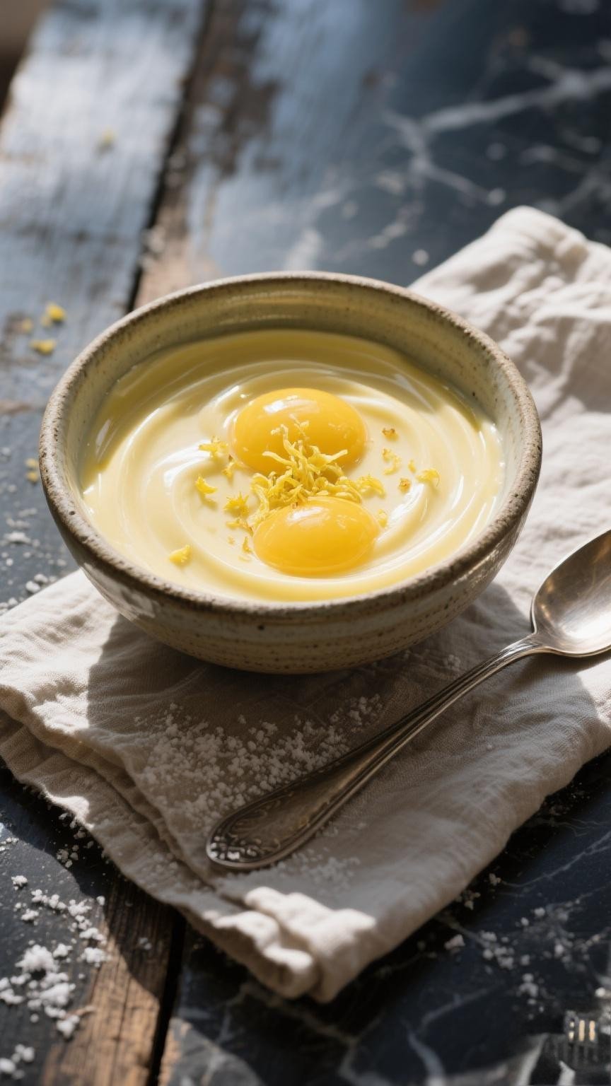 Lemon filling mixture ready to be poured into the biscuit base