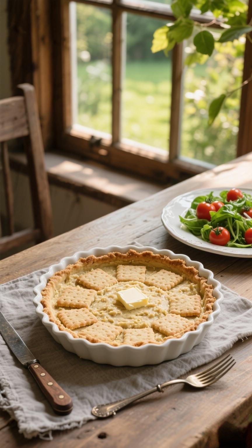 Biscuit and butter base pressed into a pie dish, ready for the apple filling.
