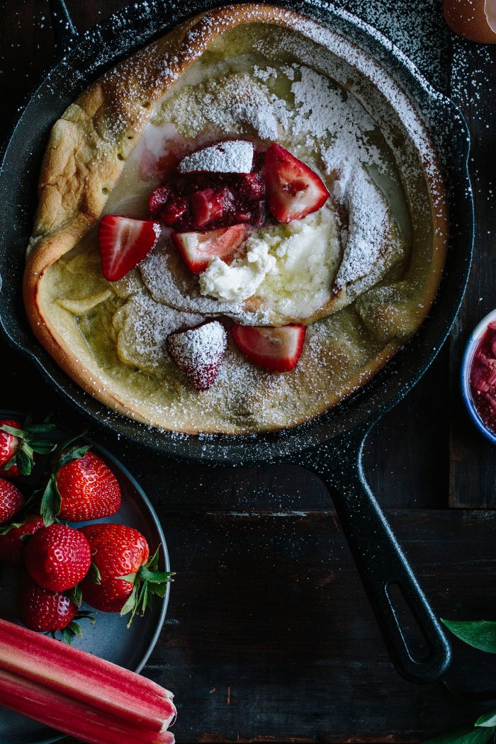 Strawberry Rhubarb Dutch Baby Pancake | The Almond Eater