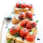 Caprese Crostini with Blistered Tomatoes and Smoked Mozzarella