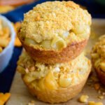 Mac n Cheese Cornbread Muffins with Pretzel Cheddar Streusel