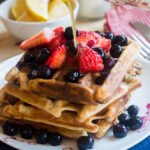 Whole Wheat Blueberry Waffles with Lemon Maple Syrup