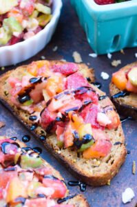 Strawberry Peach & Avocado Feta Bruschetta