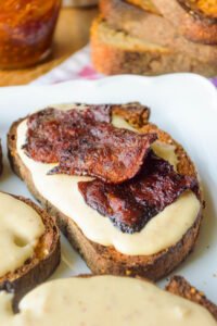 Creamy Goat Cheese Fig Butter & Caramelized Bacon Crostini’s