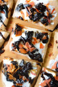 Creamy Goat Cheese Crispy Prosciutto & Balsamic Glazed Plum Flatbreads