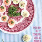 Lighter devilled eggs two ways: Thai red curry and wasabi